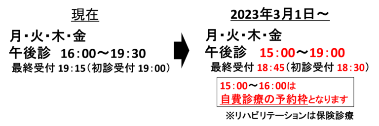 診療時間変更のお知らせ